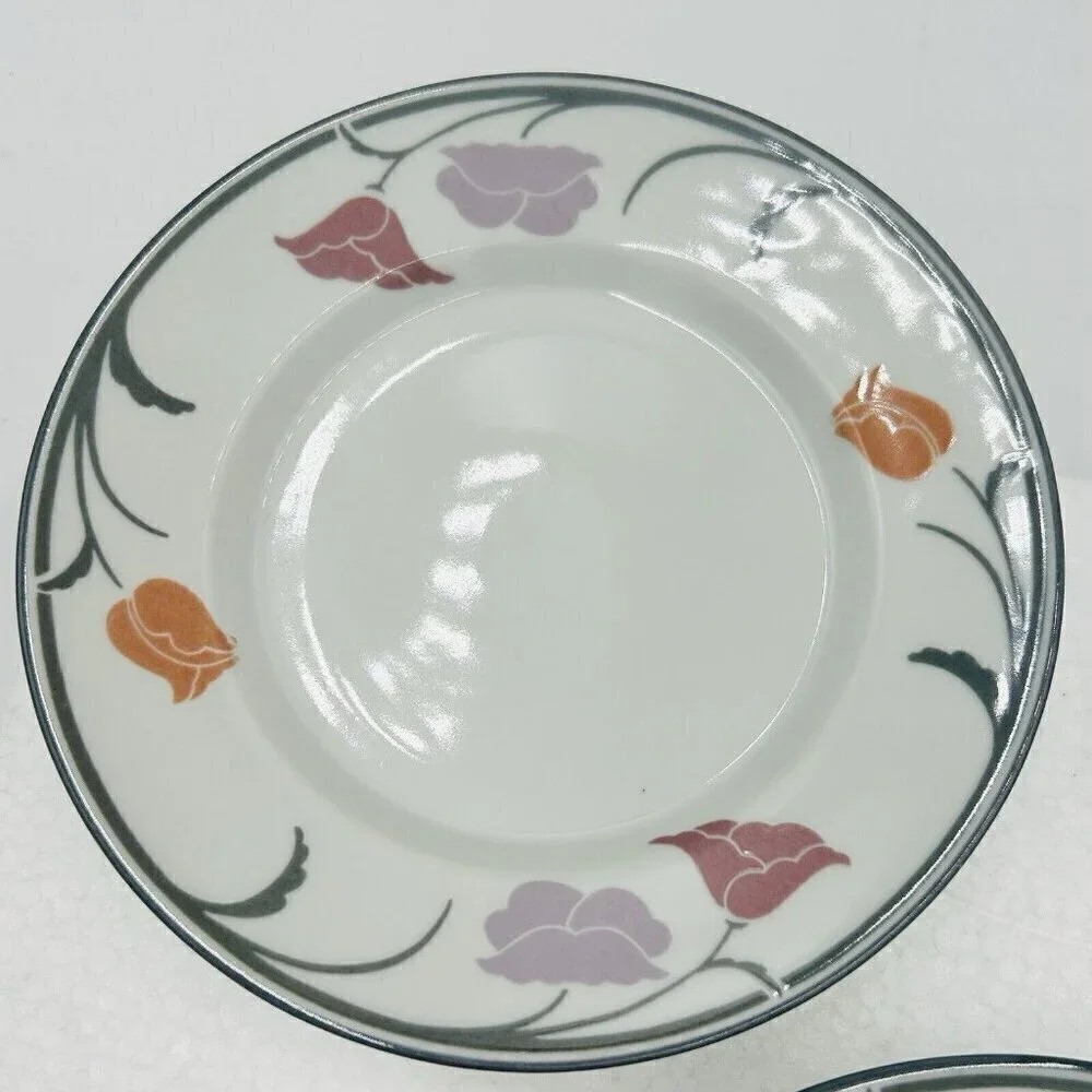 Dansk Tivoli Belles Fleurs 7” Side Small Plates Gray Tulips Pattern Set of 3